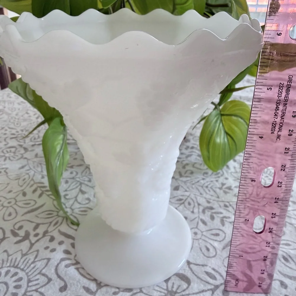 Vintage Milk Glass Hobnail Pedestal Vase | Scalloped Edge Floral Decor